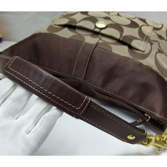Coach Chelsea Signature Brown Canvas Leather Trim Zipper Hobo Shoulder Bag - Picture 5 of 16
